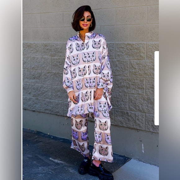 Dressed in LALA Other - LALA ORIGINAL Lala Satin Playsuit in Cool Cat